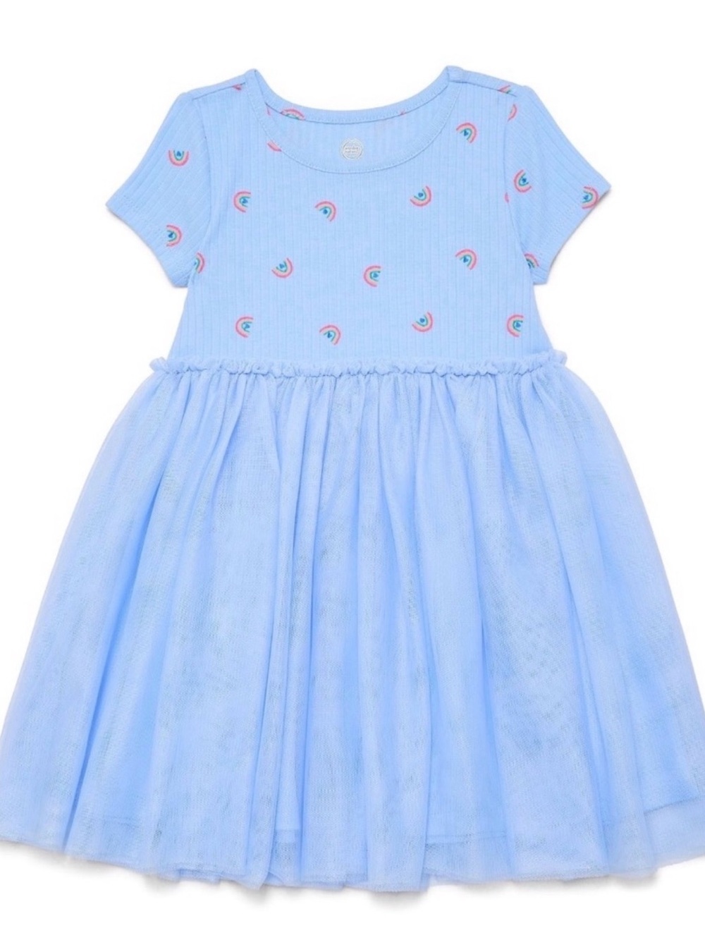 Blue Rainbow Print Tulle Skirt Casual Kids Dress